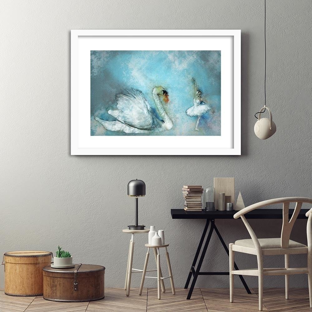 Glezna baltā rāmī - Swan And Ballerina  Home Trends DECO