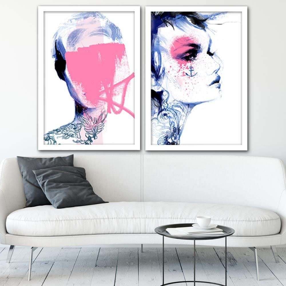 Glezna baltā rāmī - Tattoo Woman Blue Home Trends DECO