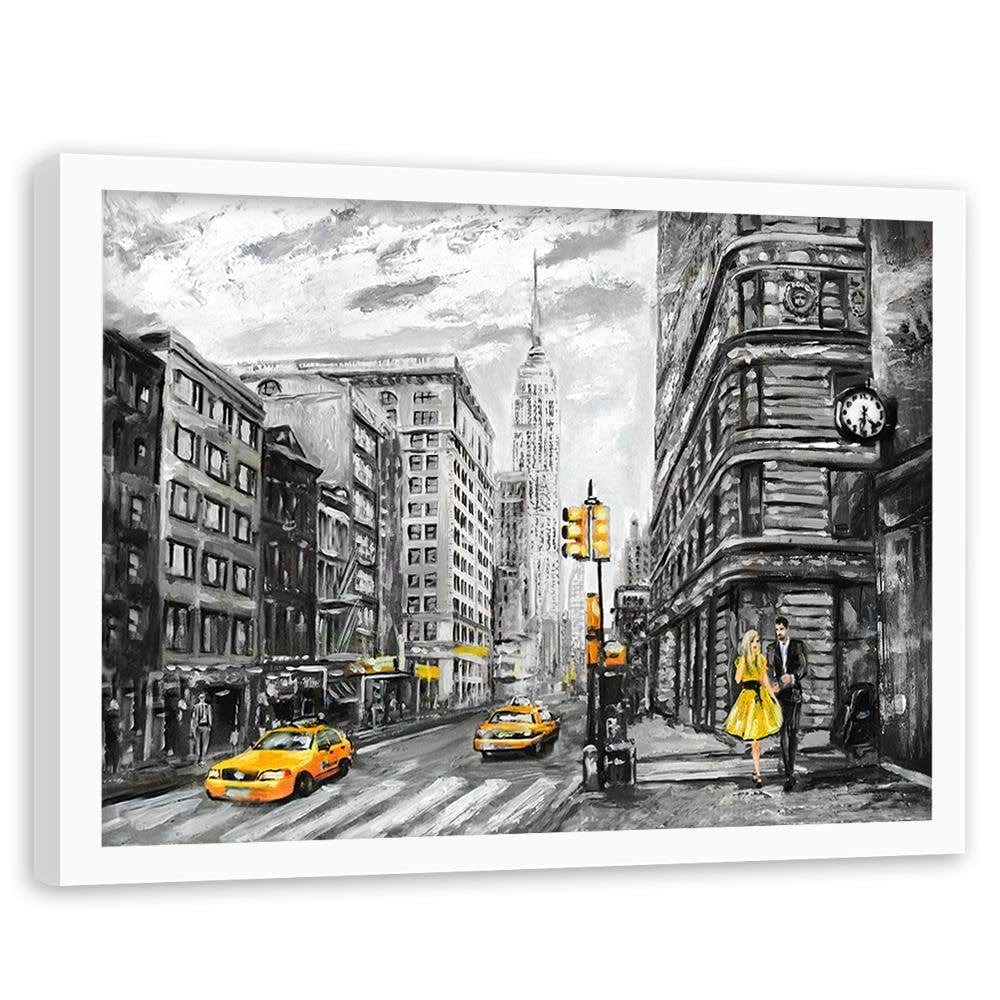 Glezna baltā rāmī - Taxi In The City Home Trends DECO