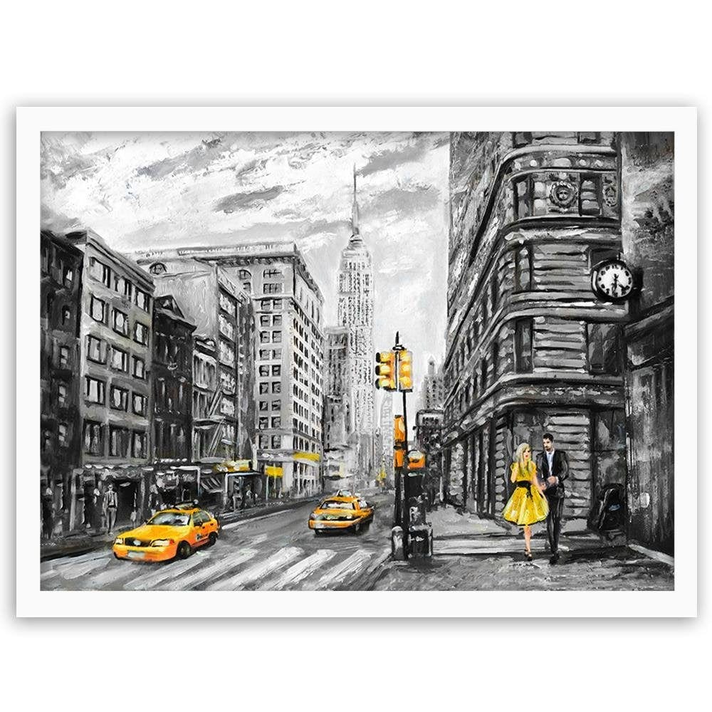 Glezna baltā rāmī - Taxi In The City Home Trends DECO