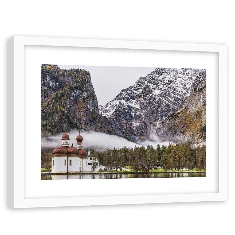 Glezna baltā rāmī - Temple At The Foot Of The Mountains Home Trends DECO