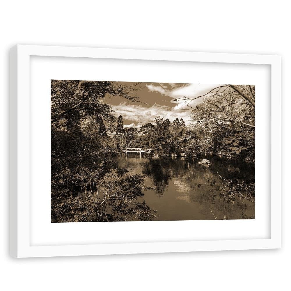 Glezna baltā rāmī - The Bridge Over The River In The Park 1 Home Trends DECO