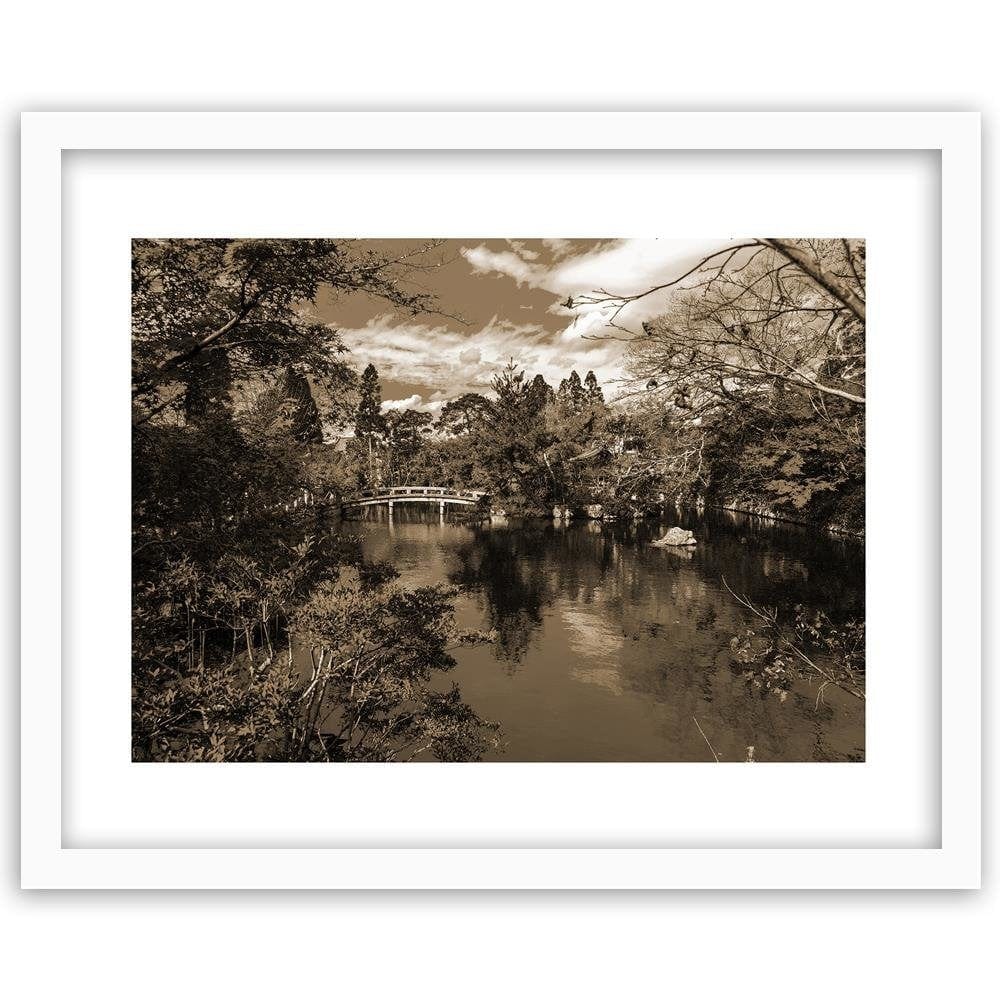 Glezna baltā rāmī - The Bridge Over The River In The Park 1 Home Trends DECO