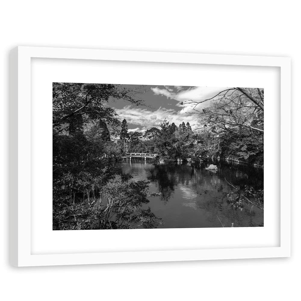 Glezna baltā rāmī - The Bridge Over The River In The Park 2 Home Trends DECO