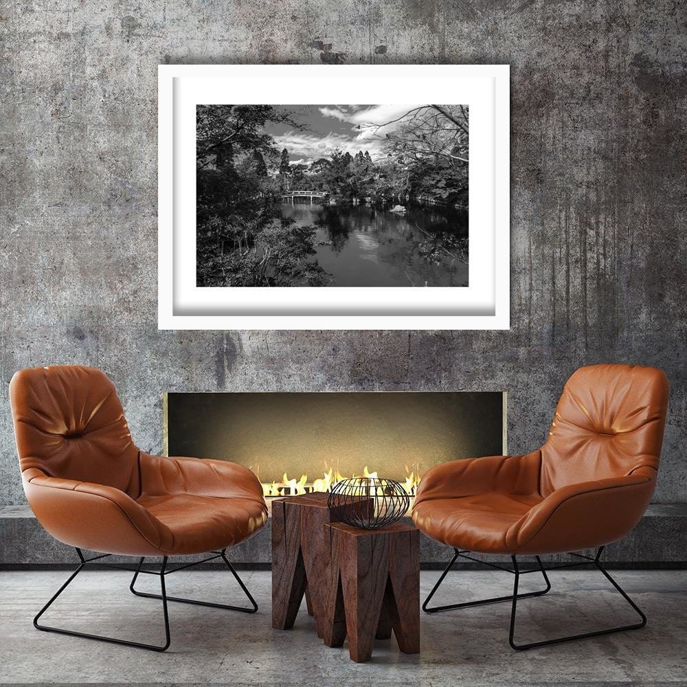 Glezna baltā rāmī - The Bridge Over The River In The Park 2 Home Trends DECO