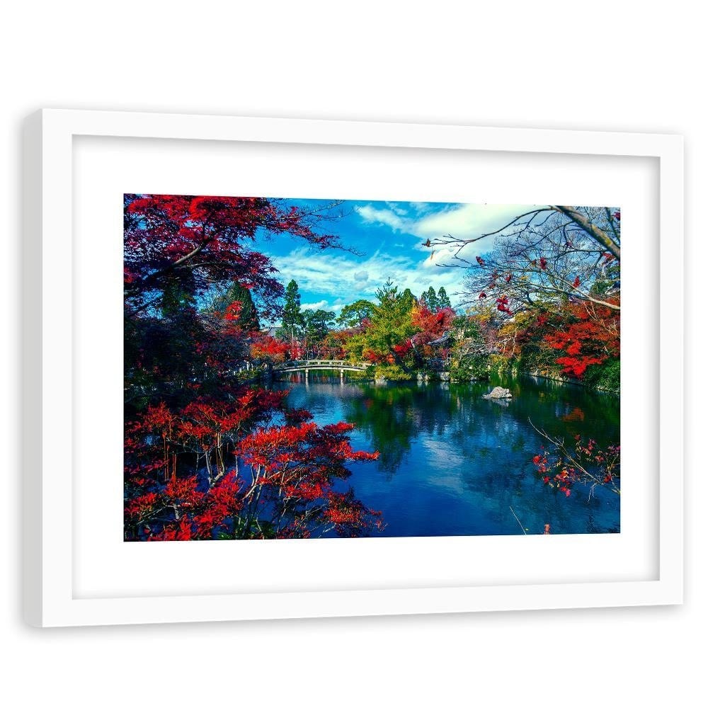 Glezna baltā rāmī - The Bridge Over The River In The Park 3 Home Trends DECO