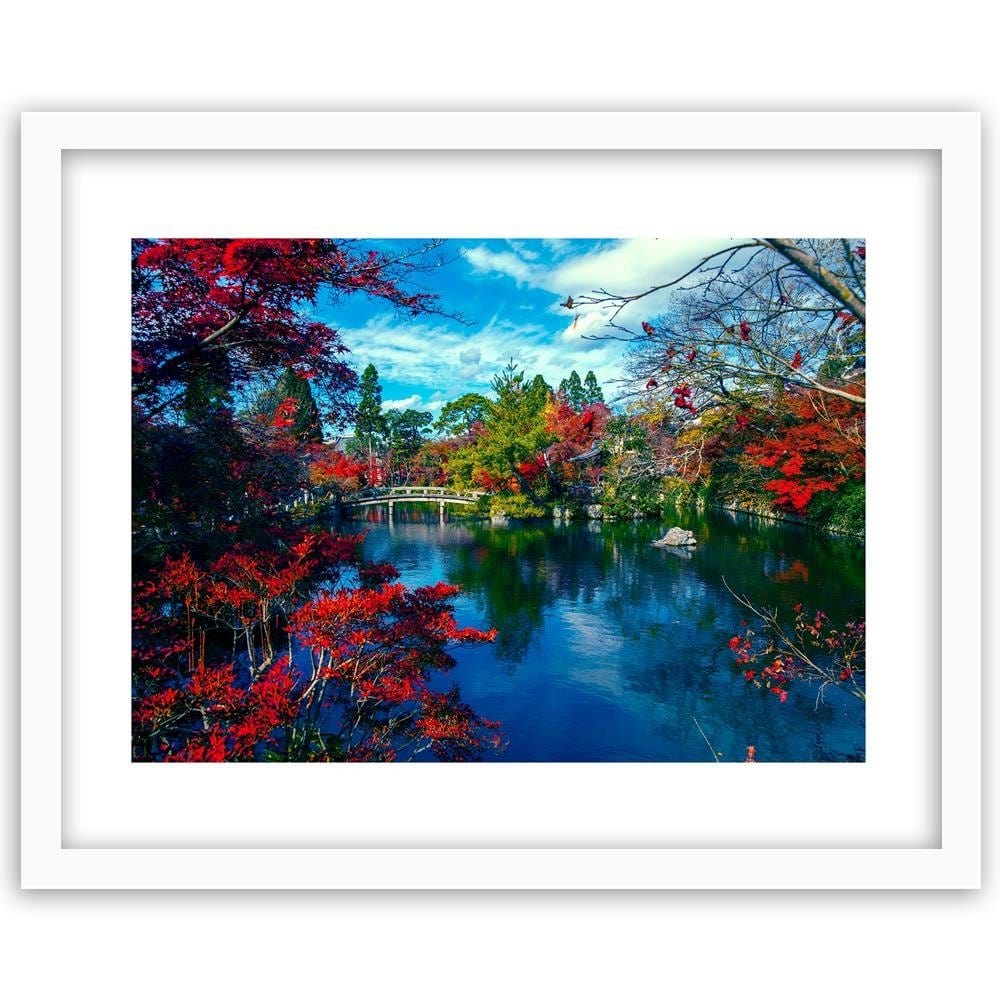 Glezna baltā rāmī - The Bridge Over The River In The Park 3 Home Trends DECO