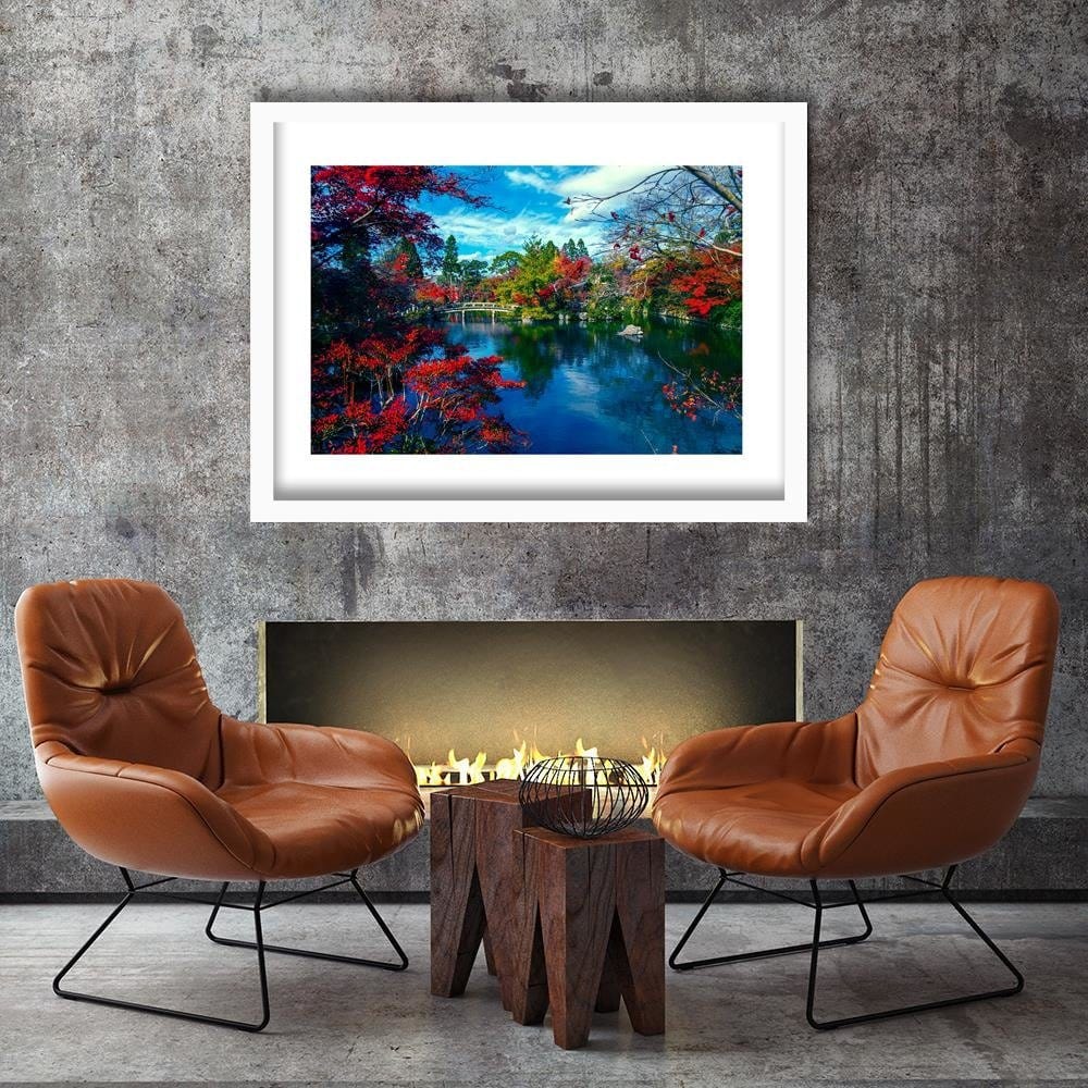 Glezna baltā rāmī - The Bridge Over The River In The Park 3 Home Trends DECO