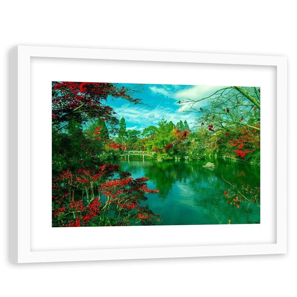 Glezna baltā rāmī - The Bridge Over The River In The Park 4 Home Trends DECO