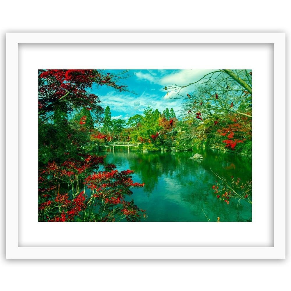 Glezna baltā rāmī - The Bridge Over The River In The Park 4 Home Trends DECO