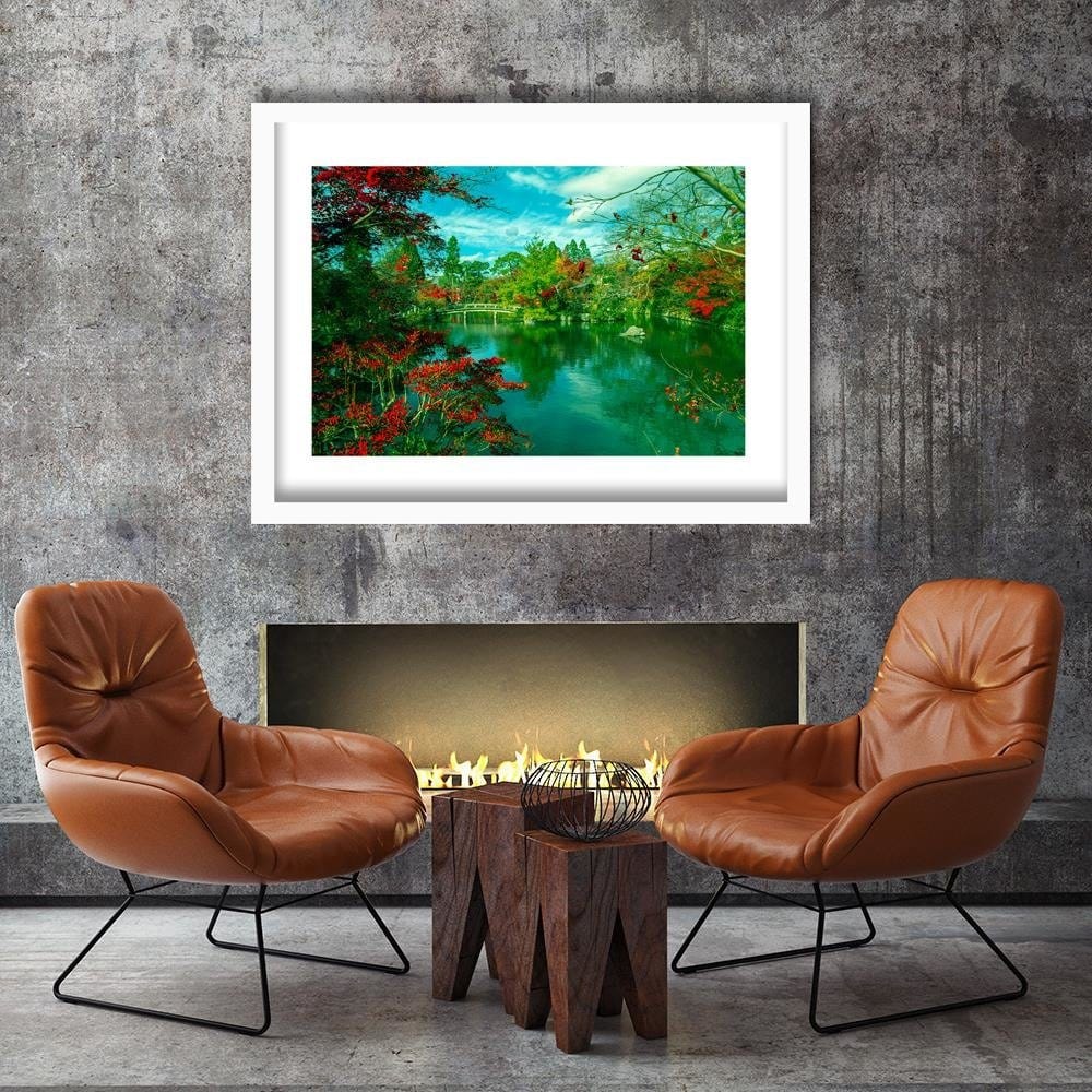 Glezna baltā rāmī - The Bridge Over The River In The Park 4 Home Trends DECO