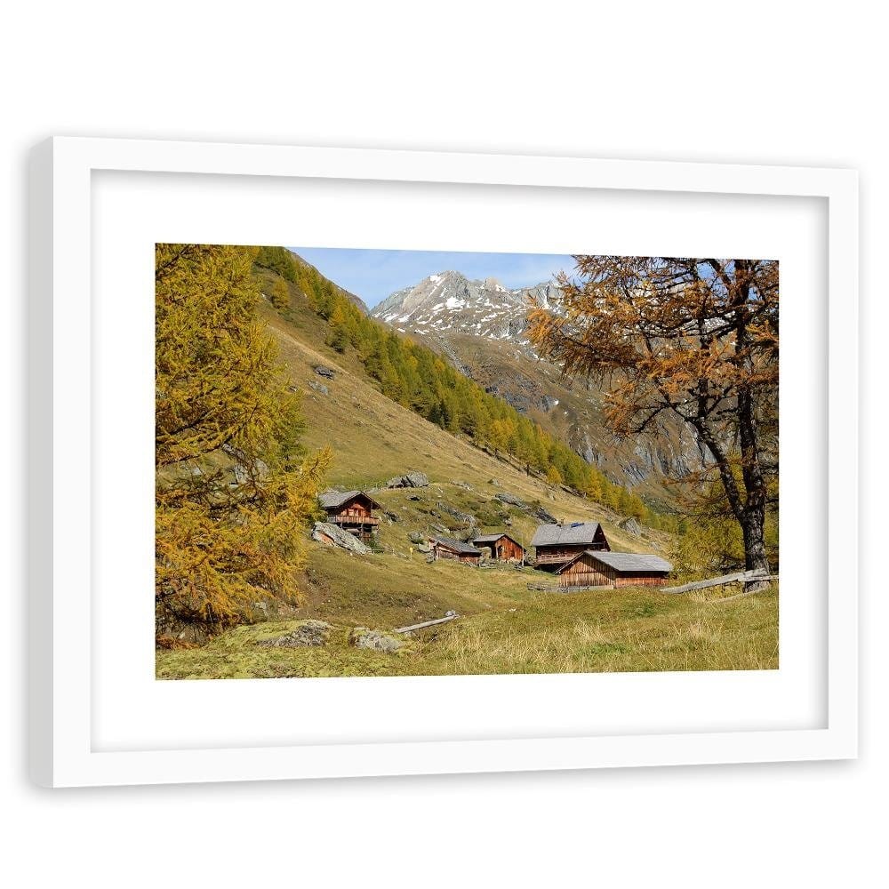 Glezna baltā rāmī - The Buildings At The Foot Of The Mountains Home Trends DECO