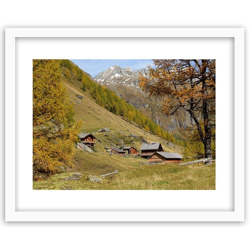 Glezna baltā rāmī - The Buildings At The Foot Of The Mountains Home Trends DECO