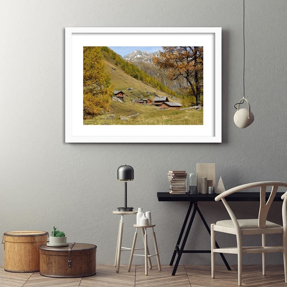 Glezna baltā rāmī - The Buildings At The Foot Of The Mountains Home Trends DECO