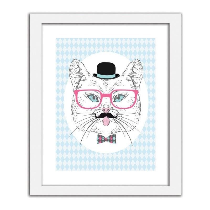 Glezna baltā rāmī - The cat in the bowler hat Home Trends DECO
