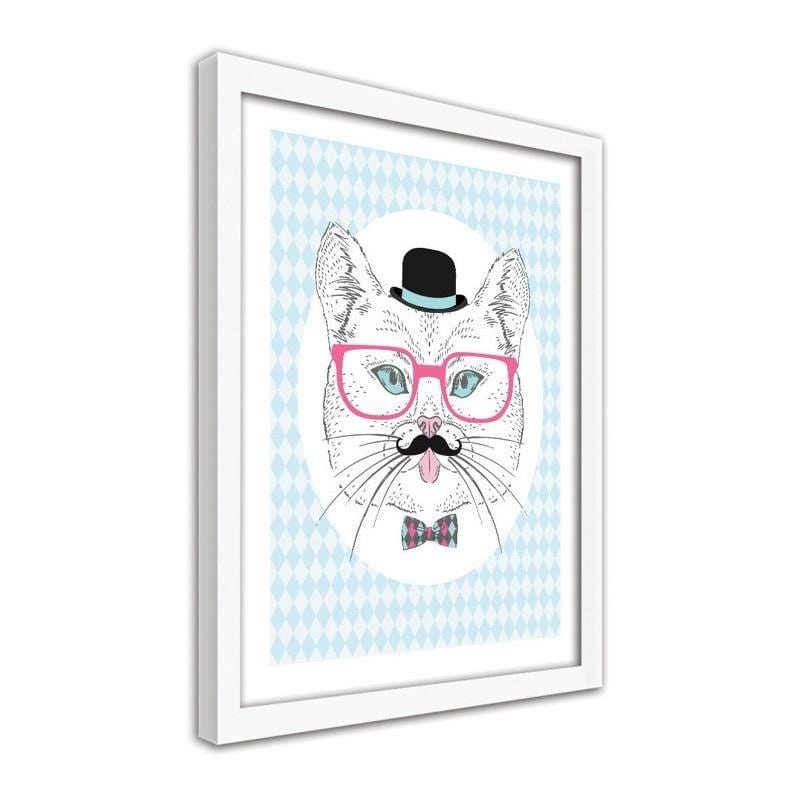 Glezna baltā rāmī - The cat in the bowler hat Home Trends DECO