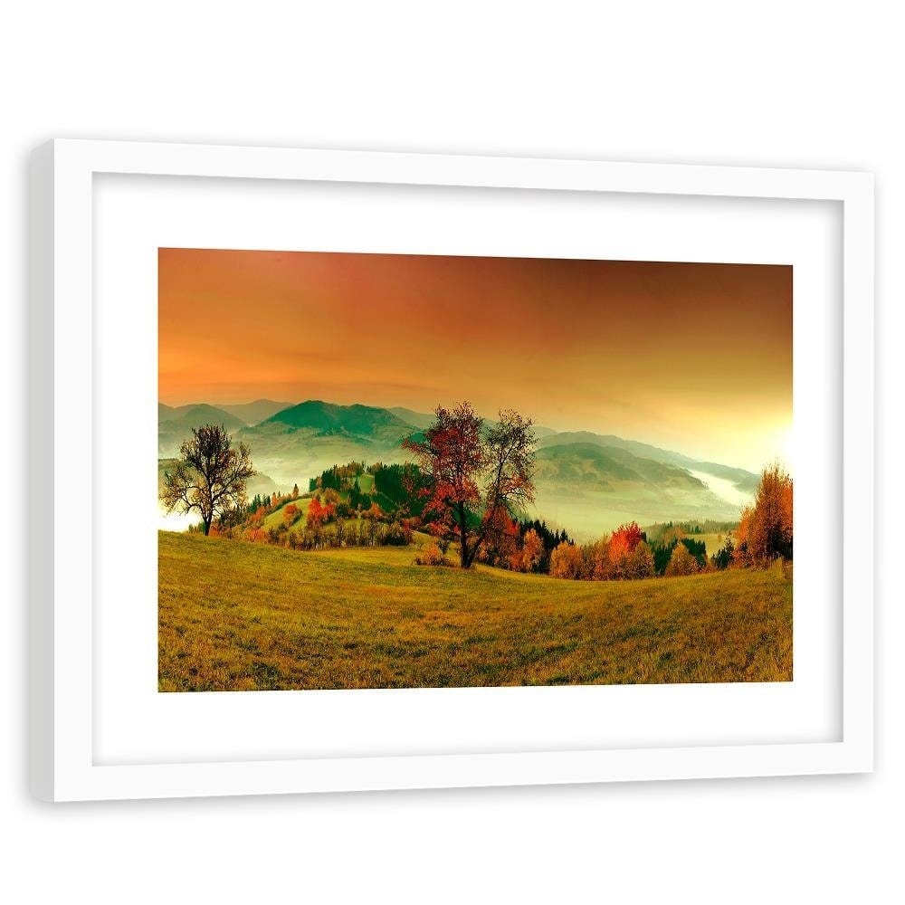 Glezna baltā rāmī - The Hills Of Autumn Trees 3 Home Trends DECO