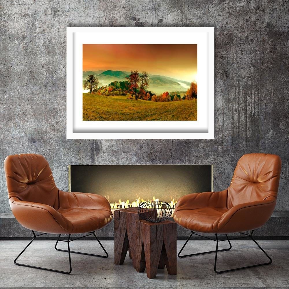 Glezna baltā rāmī - The Hills Of Autumn Trees 3 Home Trends DECO