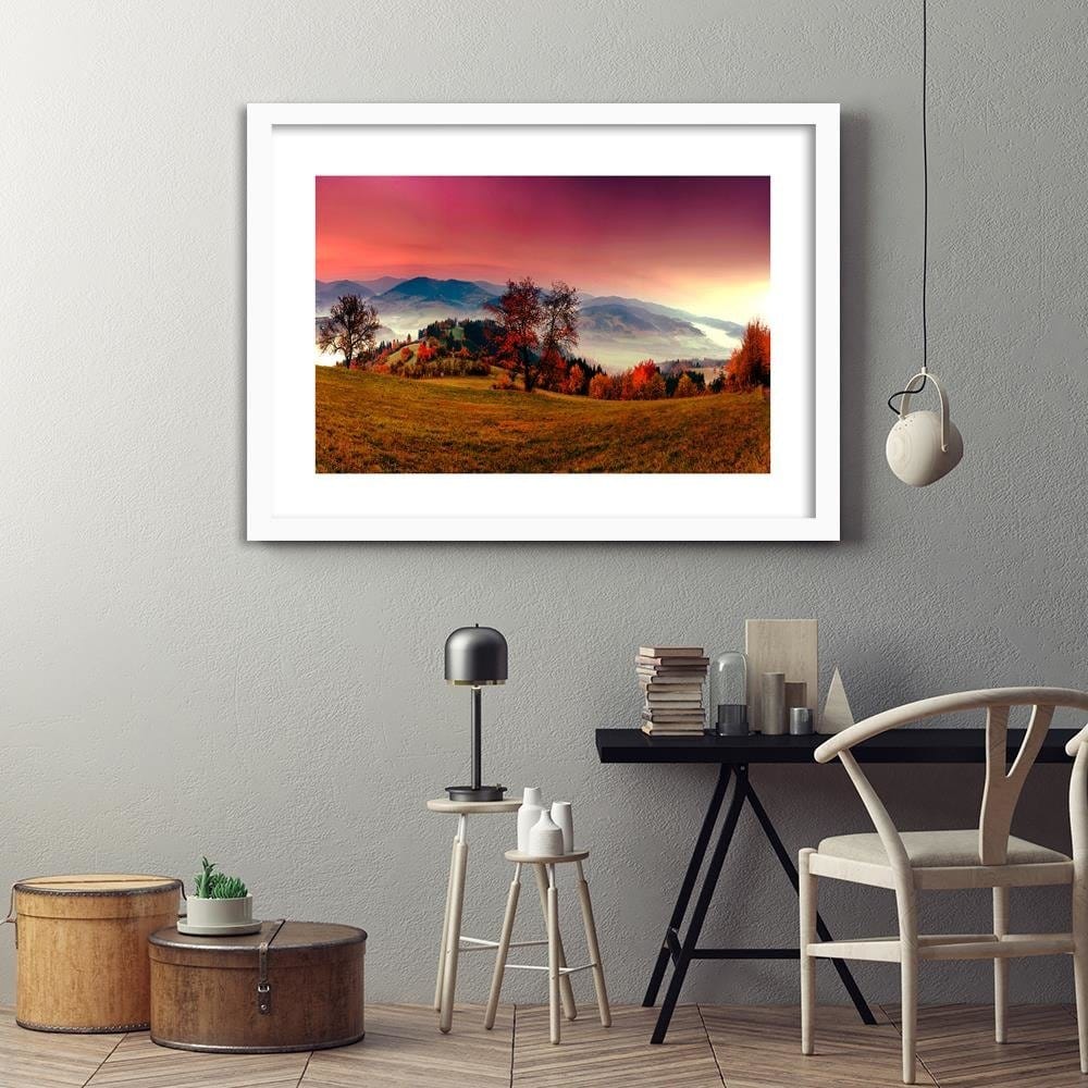Glezna baltā rāmī - The Hills Of Autumn Trees Home Trends DECO