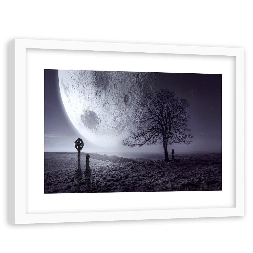 Glezna baltā rāmī - The Huge Moon Above The Earth Fantasy Home Trends DECO