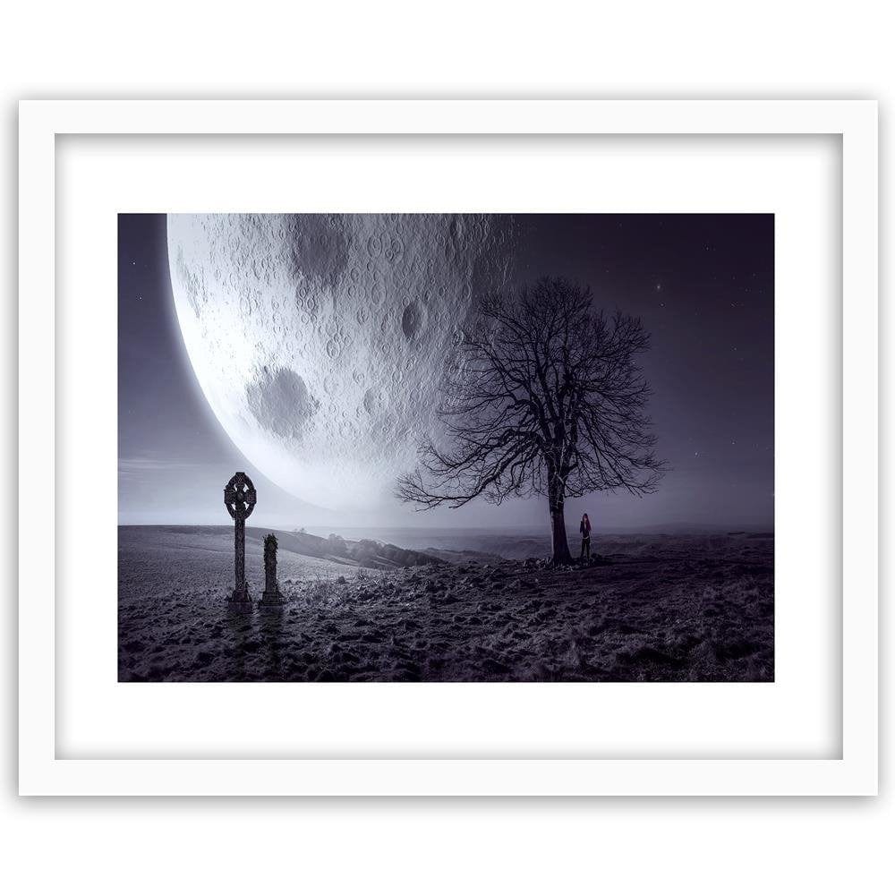 Glezna baltā rāmī - The Huge Moon Above The Earth Fantasy Home Trends DECO