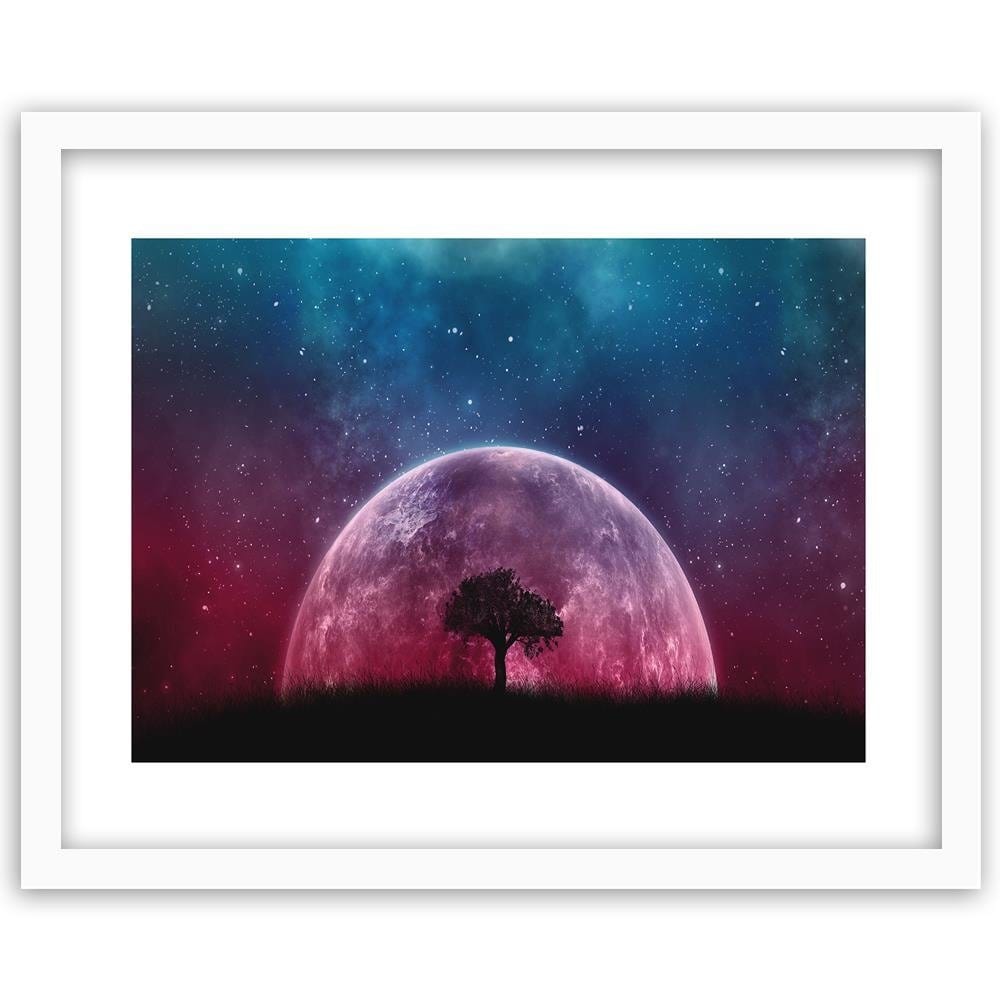 Glezna baltā rāmī - The Huge Moon Behind A Tree Home Trends DECO