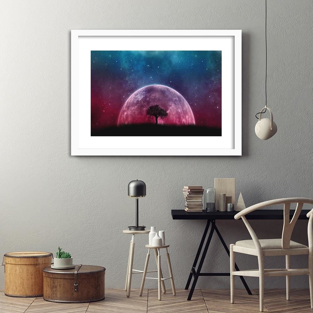 Glezna baltā rāmī - The Huge Moon Behind A Tree Home Trends DECO
