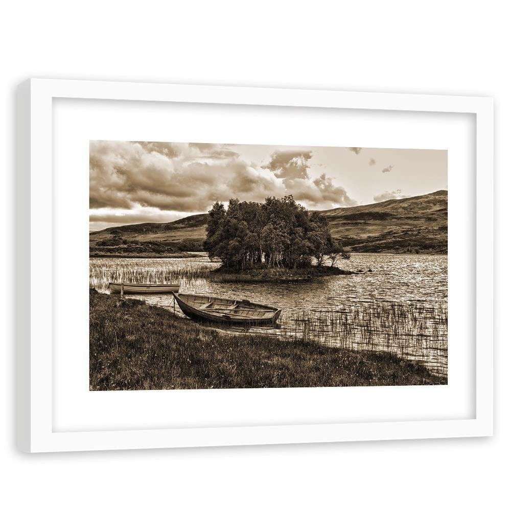 Glezna baltā rāmī - The Island On The Lake 1 Home Trends DECO