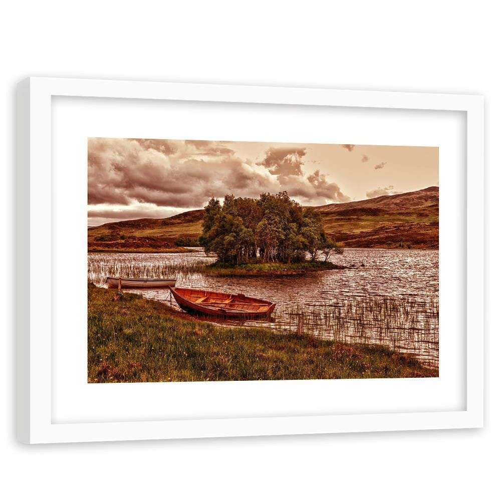 Glezna baltā rāmī - The Island On The Lake 3 Home Trends DECO