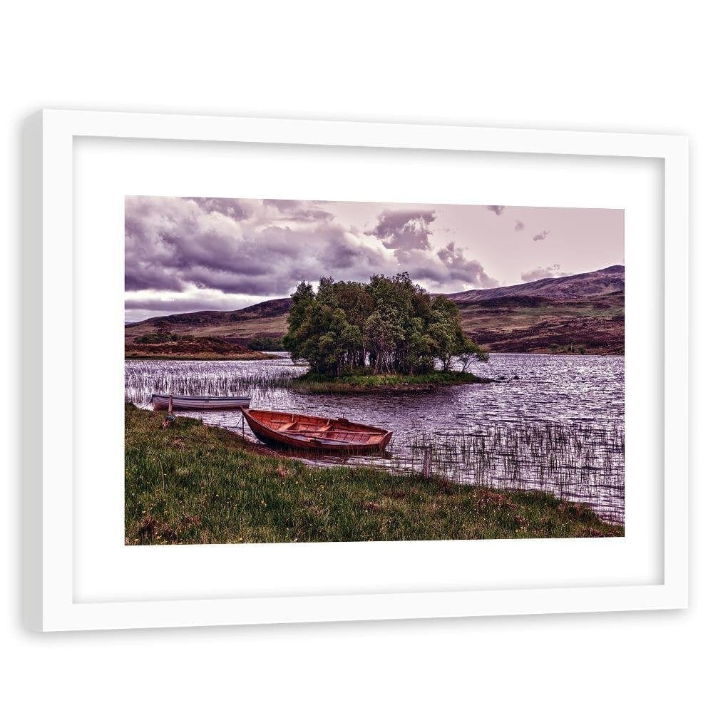 Glezna baltā rāmī - The Island On The Lake 4 Home Trends DECO