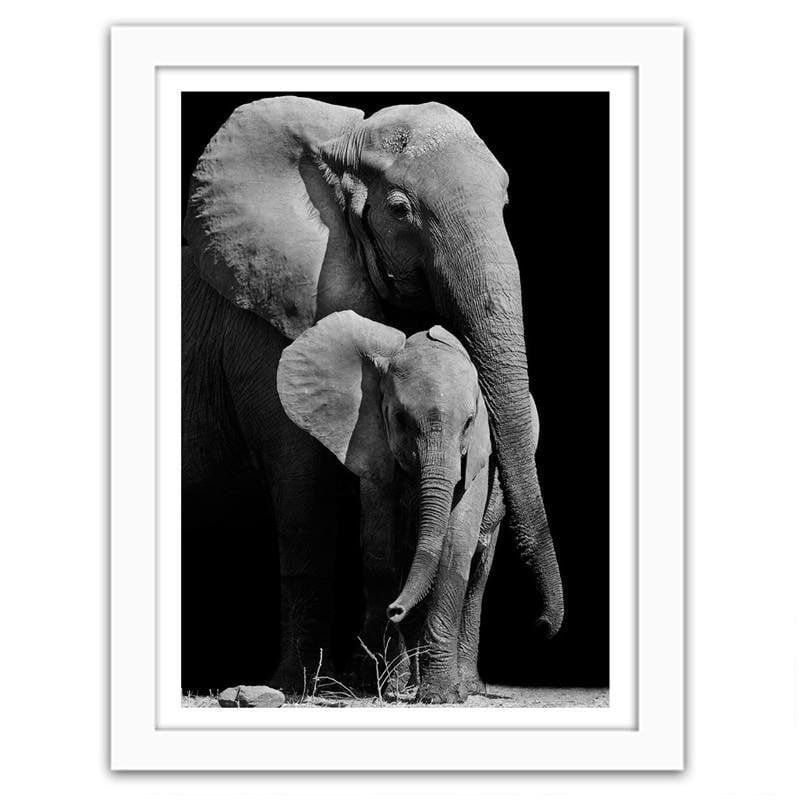 Glezna baltā rāmī - The journey of the elephant family Home Trends DECO