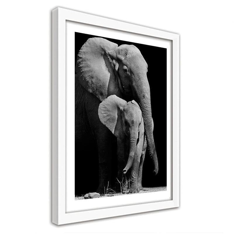 Glezna baltā rāmī - The journey of the elephant family Home Trends DECO