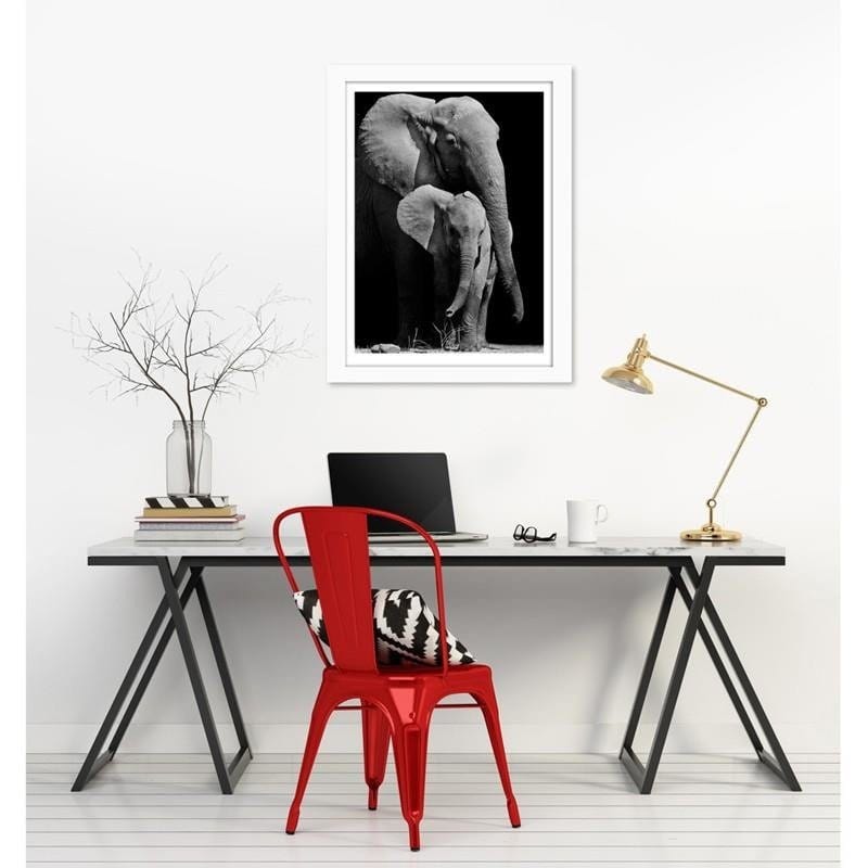 Glezna baltā rāmī - The journey of the elephant family Home Trends DECO