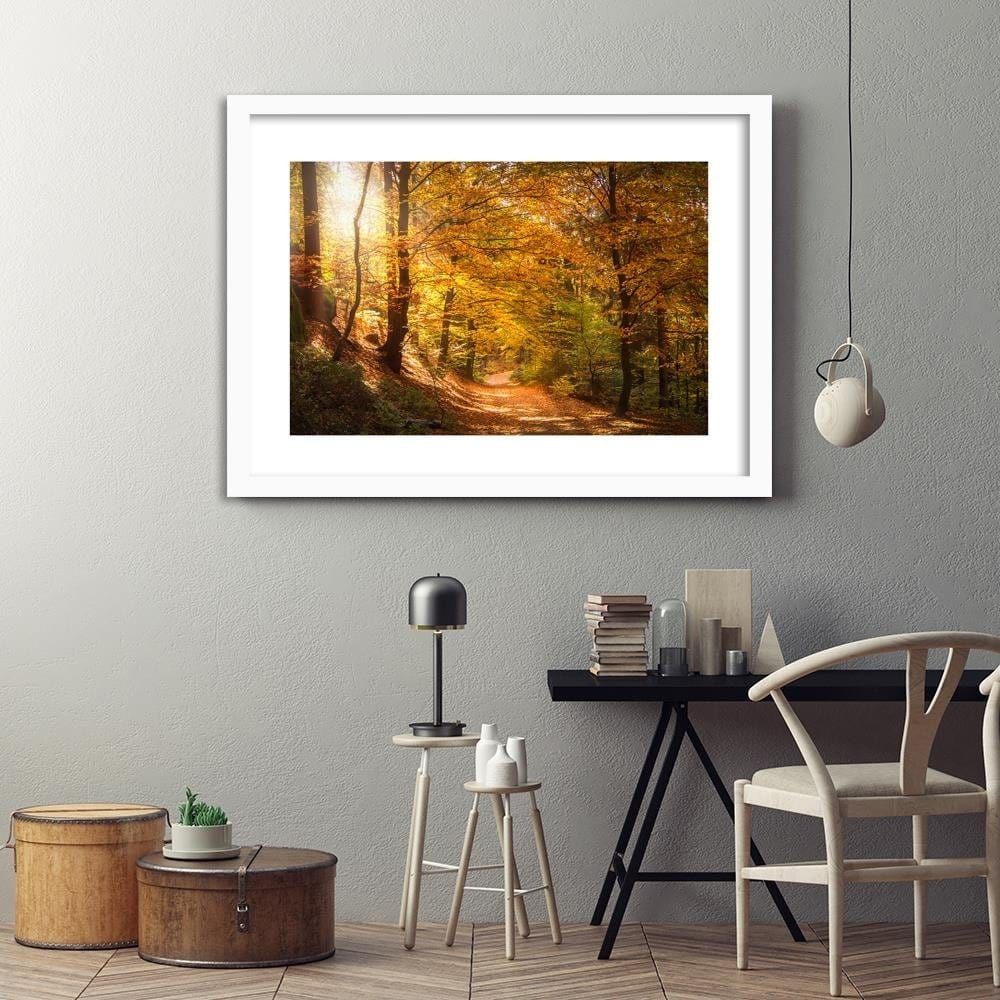 Glezna baltā rāmī - The Leaves On The Forest Road Home Trends DECO