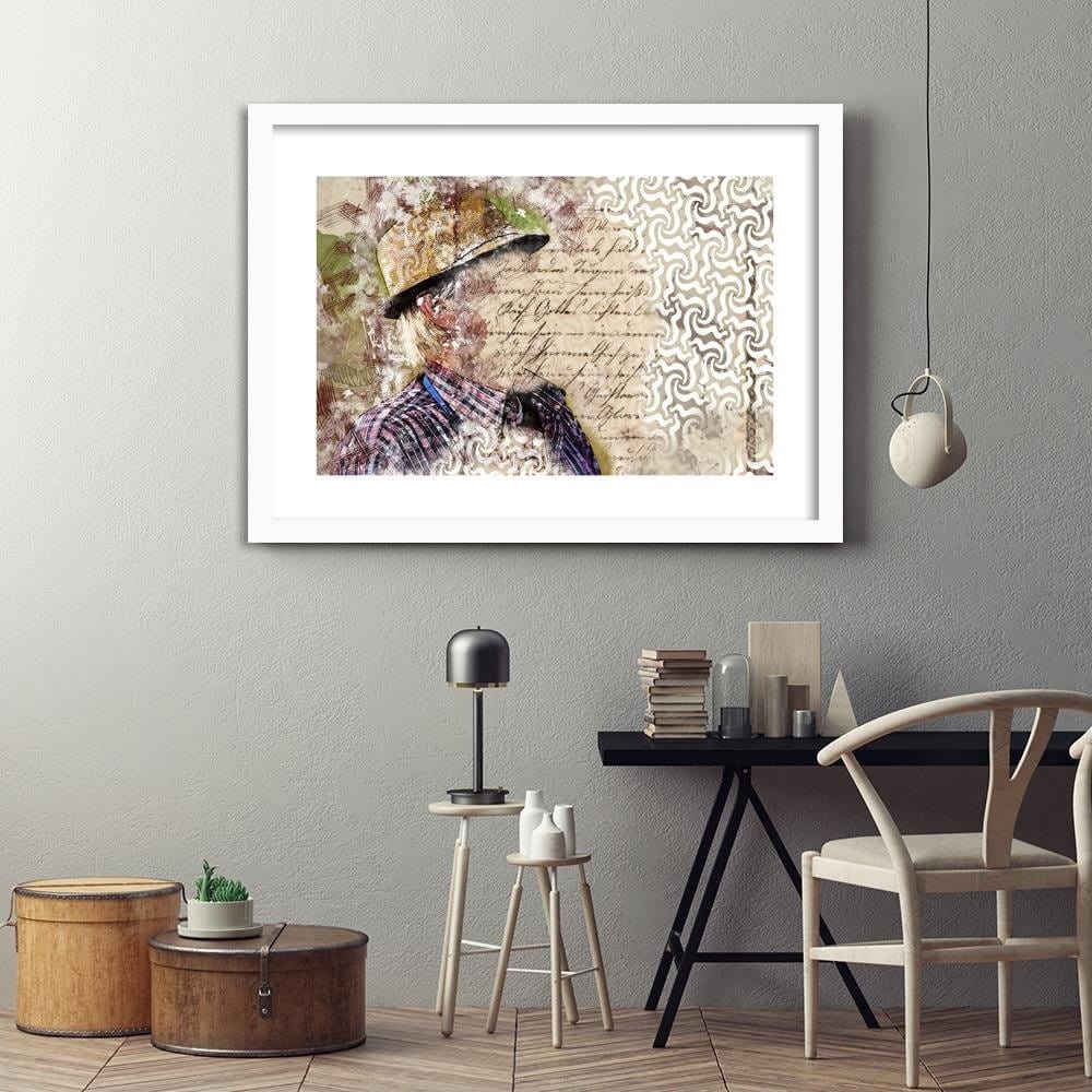 Glezna baltā rāmī - The Man In The Hat Abstraction Home Trends DECO