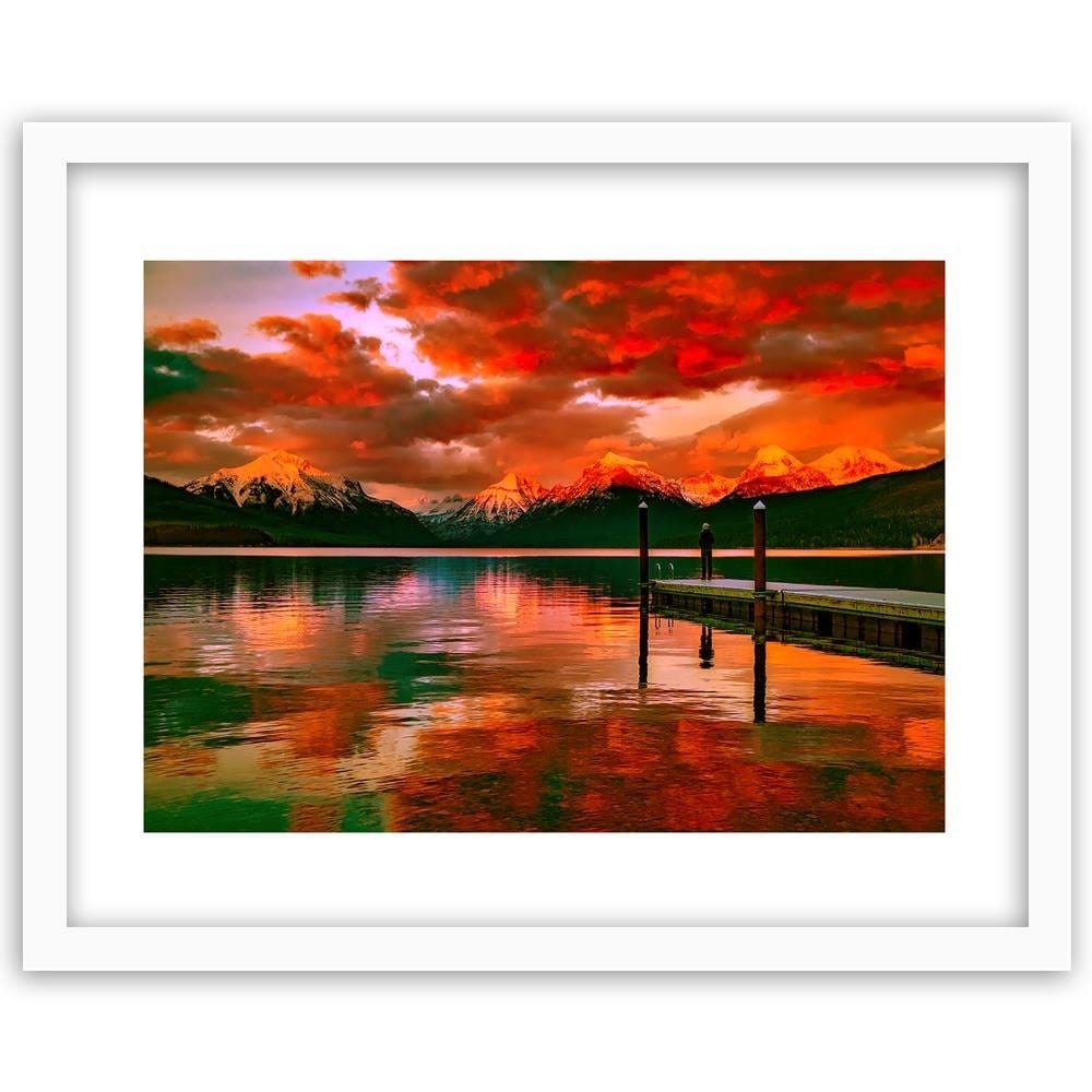 Glezna baltā rāmī - The Mountains In The Snow On The Lake 3 Home Trends DECO