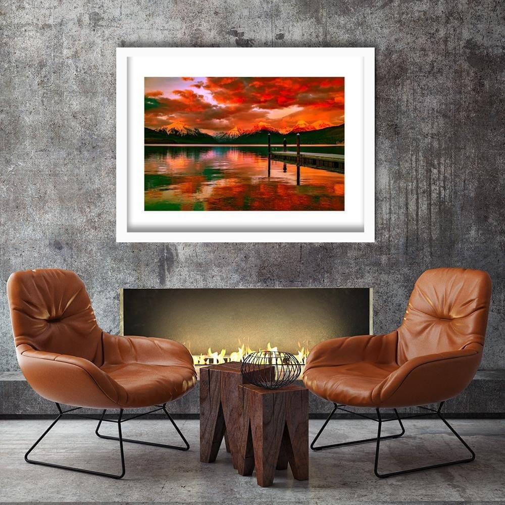 Glezna baltā rāmī - The Mountains In The Snow On The Lake 3 Home Trends DECO