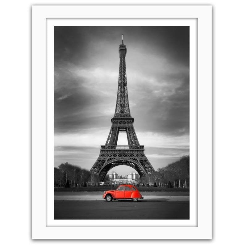 Glezna baltā rāmī - The old car in front of the Eiffel Tower Home Trends DECO