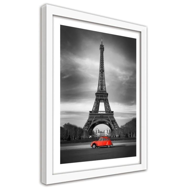 Glezna baltā rāmī - The old car in front of the Eiffel Tower Home Trends DECO