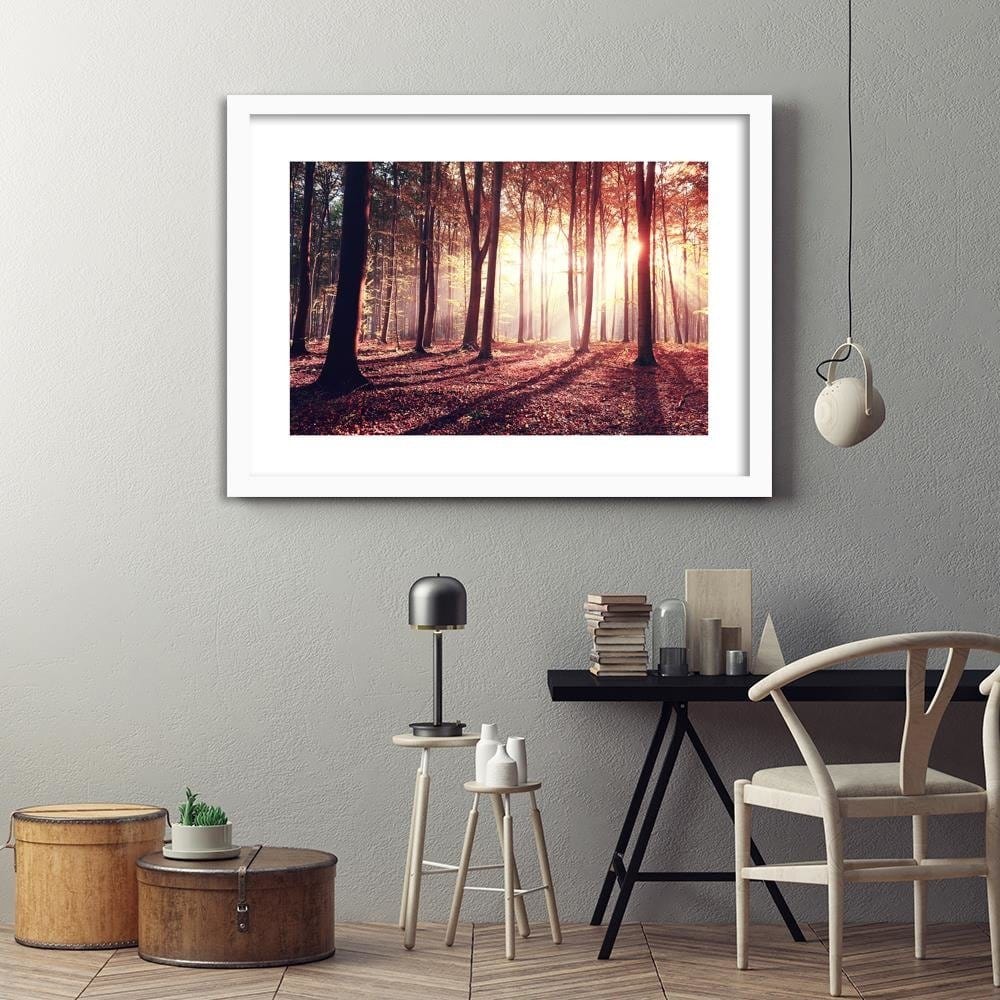 Glezna baltā rāmī - The Rays Of The Sun Through The Trees Home Trends DECO