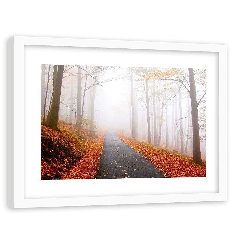 Glezna baltā rāmī - The Road In A Misty Forest Home Trends DECO