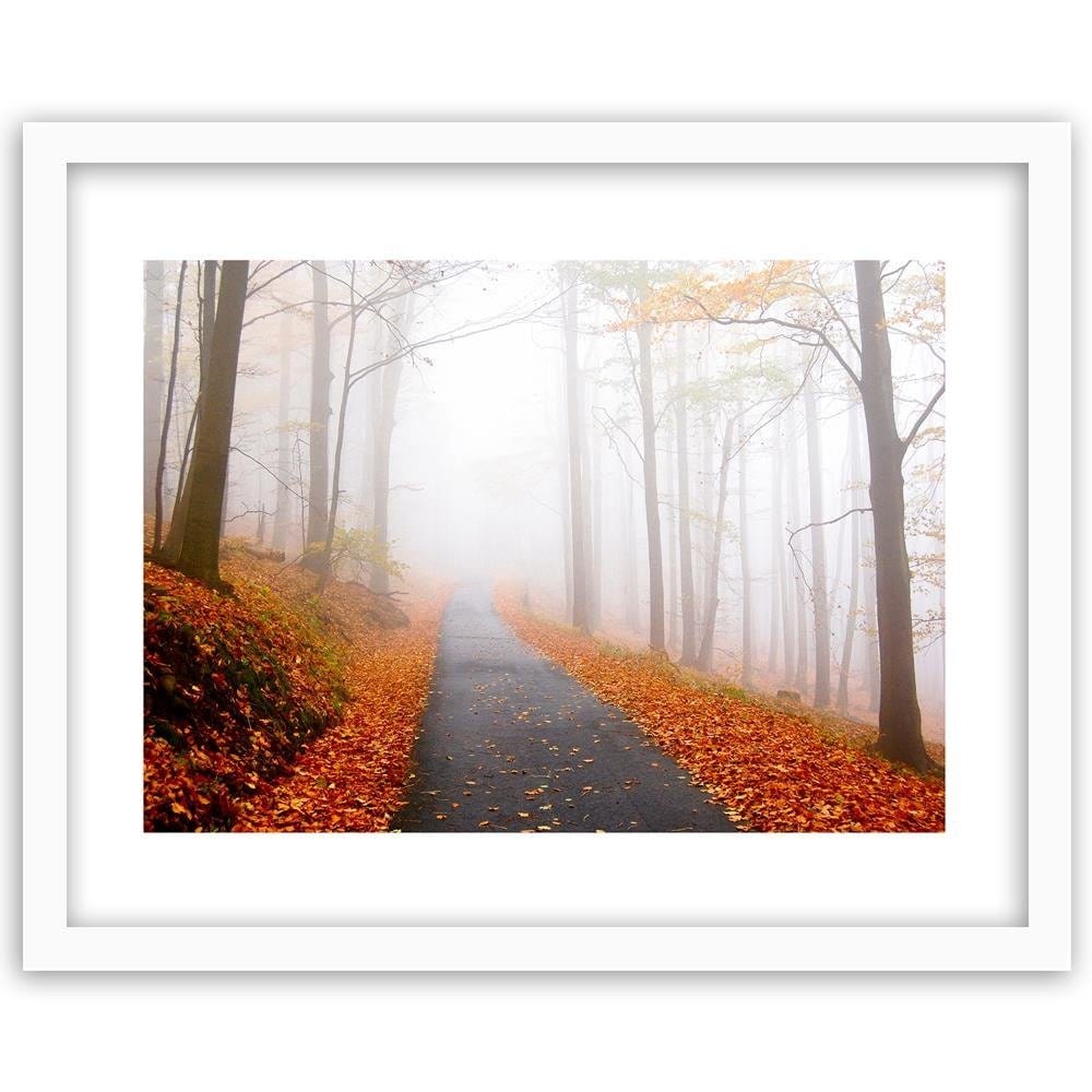 Glezna baltā rāmī - The Road In A Misty Forest Home Trends DECO