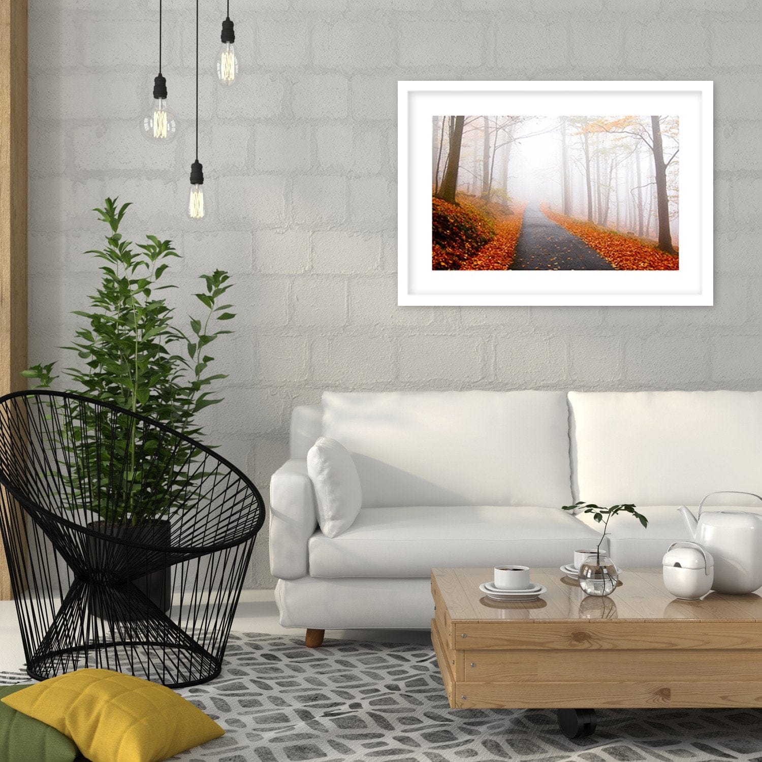 Glezna baltā rāmī - The Road In A Misty Forest Home Trends DECO