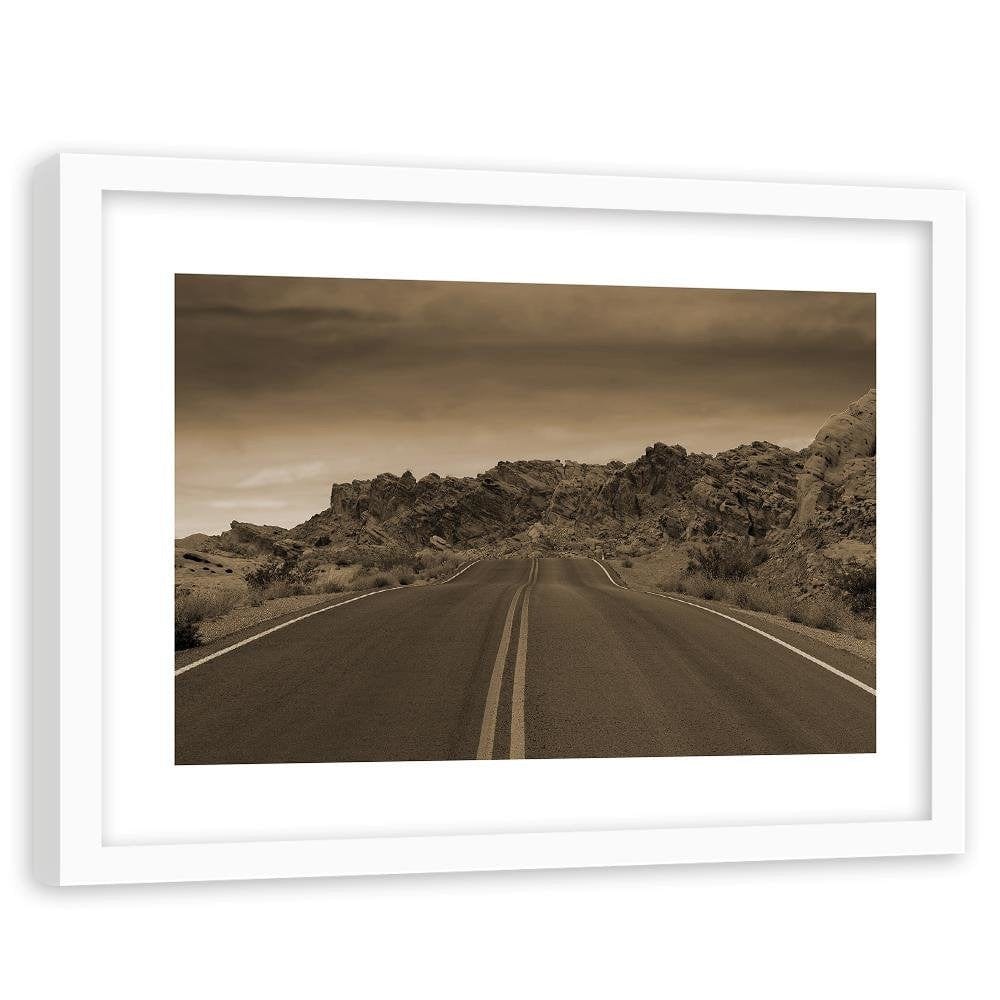 Glezna baltā rāmī - The Road In The Desert 1 Home Trends DECO