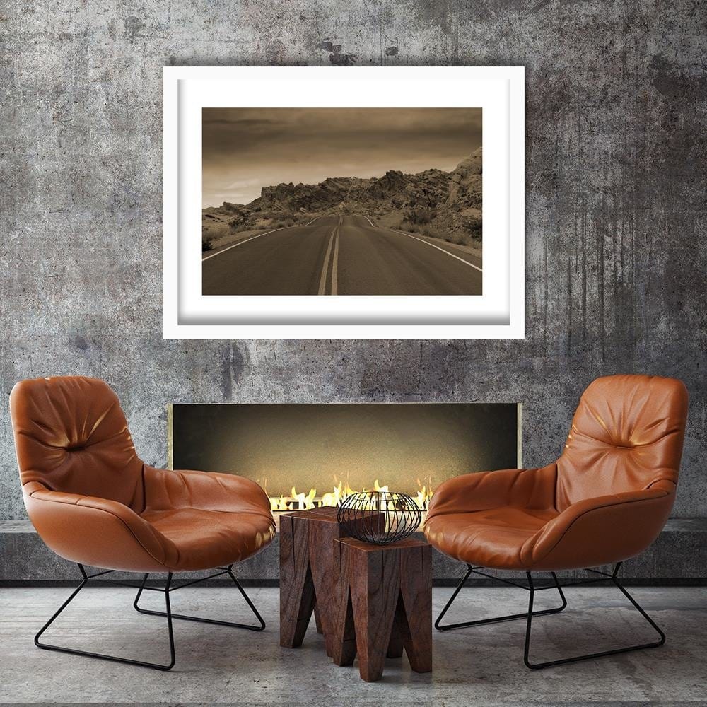 Glezna baltā rāmī - The Road In The Desert 1 Home Trends DECO