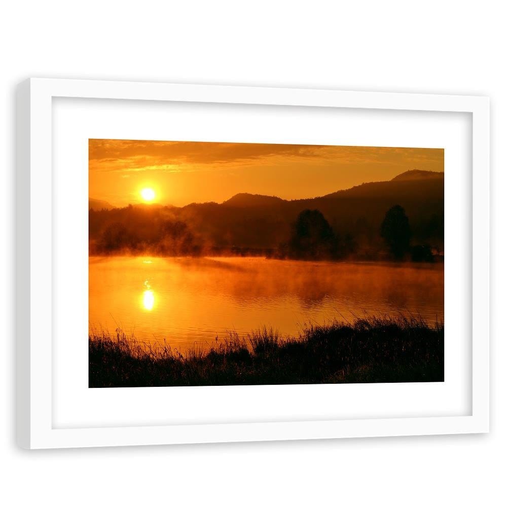 Glezna baltā rāmī - The Setting Sun Over The Mountains Home Trends DECO