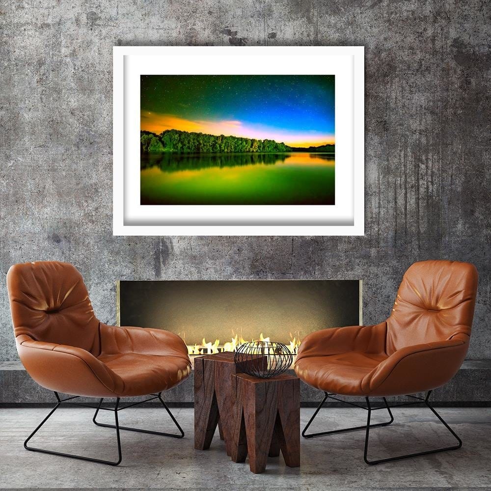 Glezna baltā rāmī - The Stars On The Lake 3 Home Trends DECO