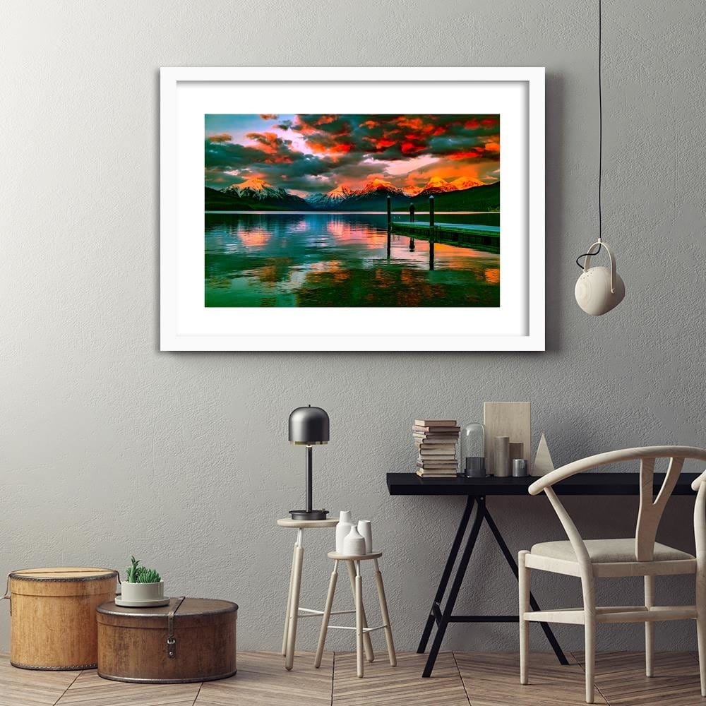Glezna baltā rāmī - The View Of The Mountains From Bridge Home Trends DECO