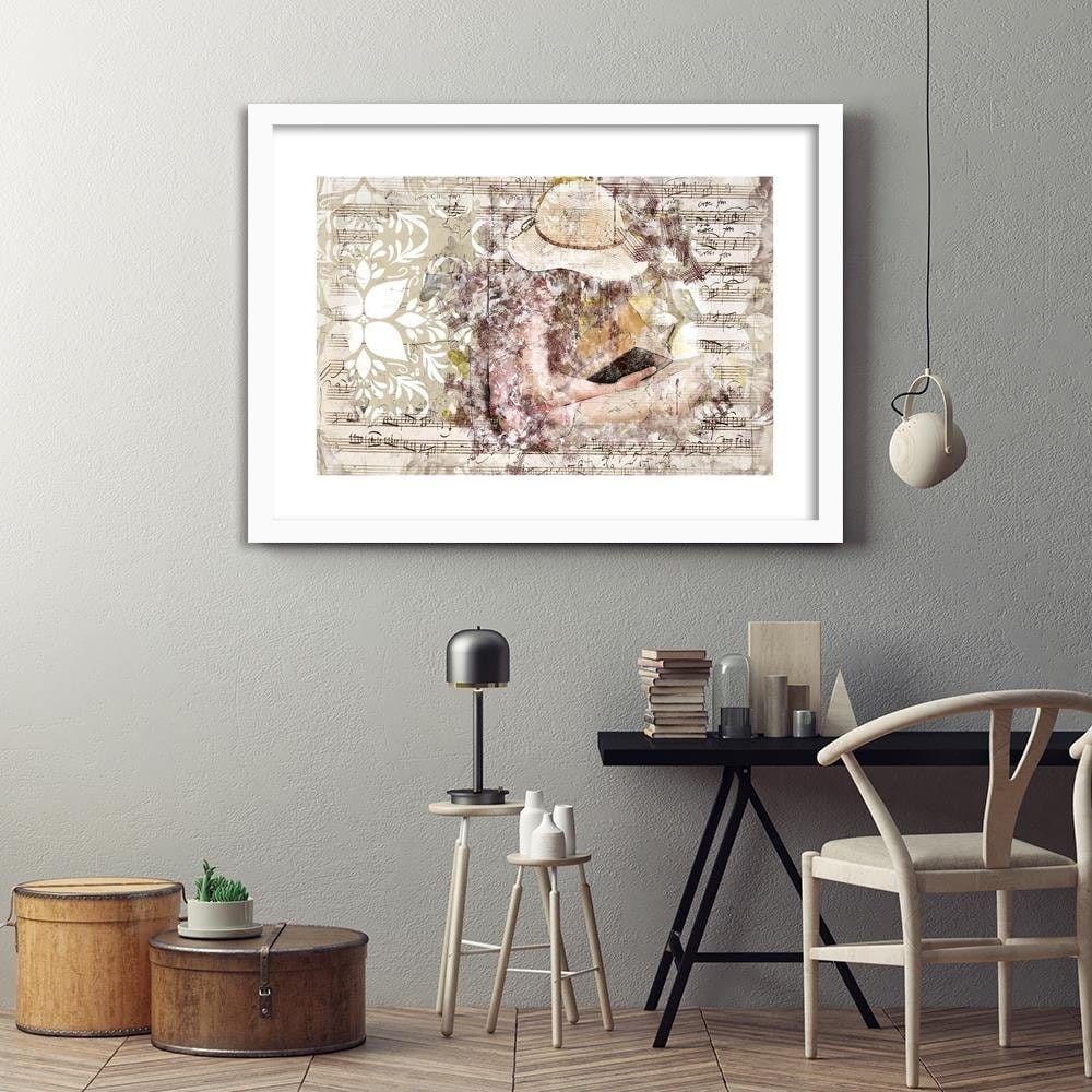 Glezna baltā rāmī - The Woman With The Book Abstraction Home Trends DECO