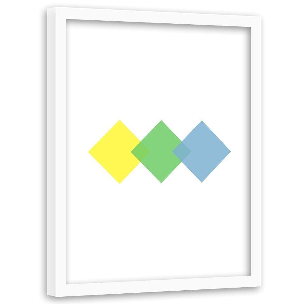 Glezna baltā rāmī - Three Colorful Squares Home Trends DECO